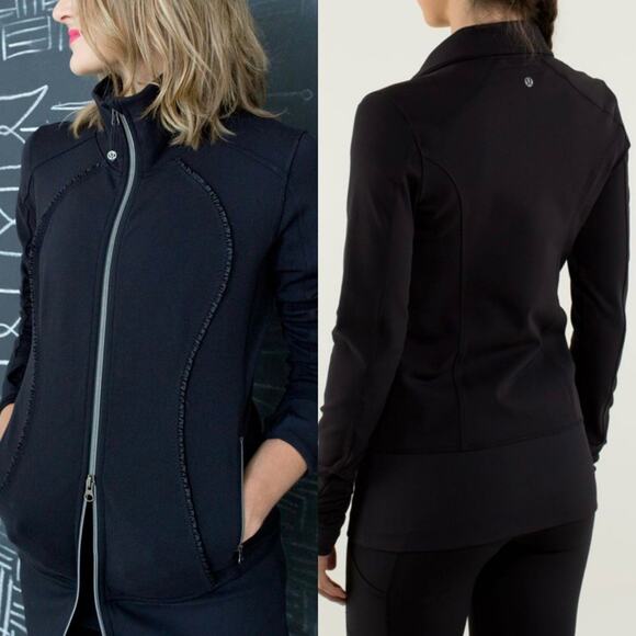 Lululemon Nice Asana Funnel Neck Athletic Mid-Layer Ruffle Jacket In Black Sz 4 - Picture 1 of 16